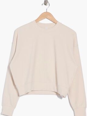 90 Degree By Reflex Cropped Crewneck Sweatshirt and Sweatpants Set in Cream S/M